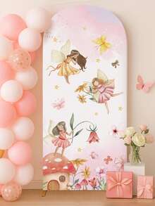 1pc 80*180cm Pink Arch Backdrop, Suitable For Wedding, Birthday Party, Baby Shower, Family Holiday Party Room Decoration, Comes With Arch Stand, Elastic Hanging Backdrop Cloth, Arch Elastic Backdrop - Flower Fairy - View 6