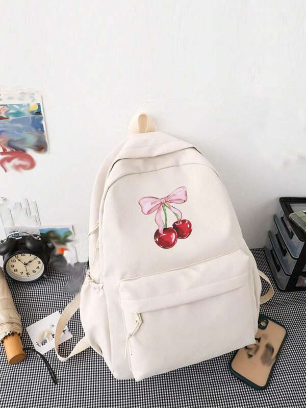 Lightweight, Portable And Simple Y2k Classic Backpack Cherry Pattern School Bag For Graduates, Teen Girls, Freshman, Sophomore, College Junior And High School Students, Perfect For Outdoor, Travel And Back To School, School Backpack