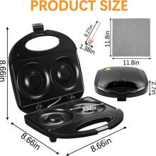 Máquina de fazer donuts, assa 2 donuts, aquecimento duplo, superfície antiaderente, perfeita para café da manhã, uso comercial ou doméstico, fácil de limpar
