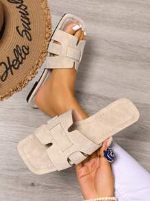 Sandalias planas casuales estilo coreano para mujer, sandalias romanas de verano de punta abierta y tejidas, sandalias tipo slide de moda para usar con vestidos o en la playa, zapatos bohemios de tacón bajo y holgados para el verano