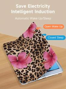 Funda protectora para tableta con estampado de leopardo y flor roja carmesí, compatible con iPad 9.7/10.2/10.5/10.9/12.9/Pro 11, 10.a generación, compatible con Samsung Galaxy Tab S6 Lite 10.4 pulgadas, compatible con Kindle Paperwhite 12.a generación 2024, Kindle (11.a generación) Lanzamiento 2022, protección antirruido suave, soporte inteligente/activación/suspensión automática