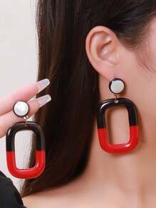 1 Pair New Geometric Rectangular Minimalist Exaggerated Earrings For Women, Suitable For Party Wear