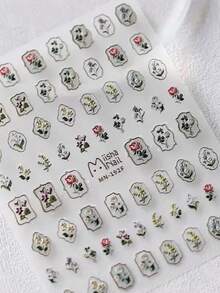 1 件复古风格花卉指甲贴，自粘式，精美植物框架和花卉图案，一次性，DIY 指甲装饰，适合女士和女孩