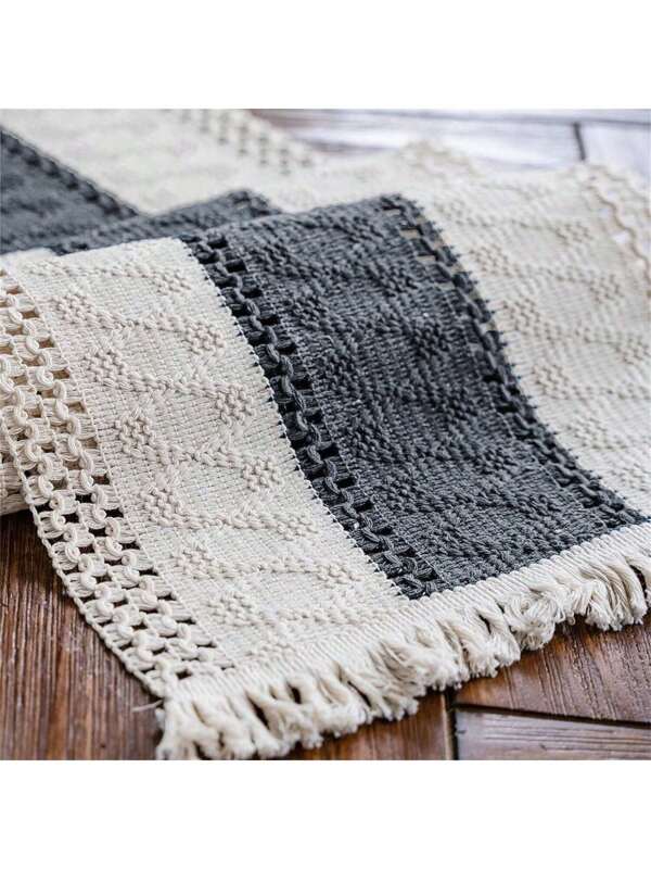 1pc Boho Table Runner Macrame Table Runners For Home Decor ,Cream & Brown Macrame Table Runner With Tassels For Boho Dining Bedroom Decor Rustic Bridal Shower,Farmhouse Rustic Table Runner,Place Mat,Thanksgiving Christmas Home Decor (Multiple Sizes Available)