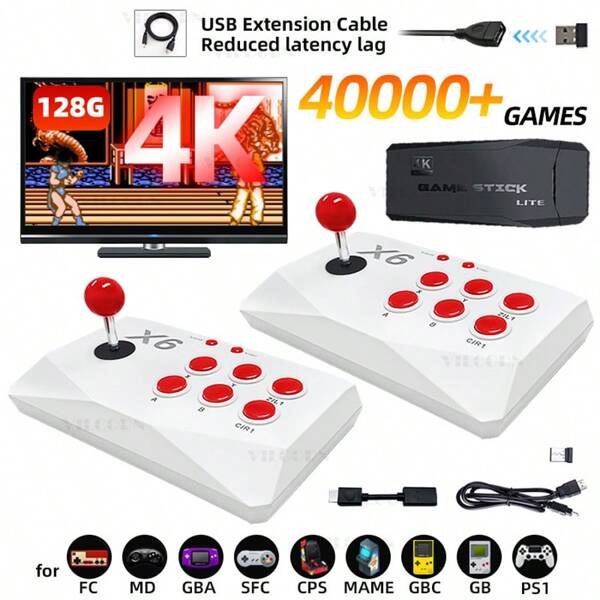 Consola de videojuegos arcade con doble palanca de mando arcade, 40000 juegos para GBA/SFC/MAME, bastón de juegos para TV con cable de extensión