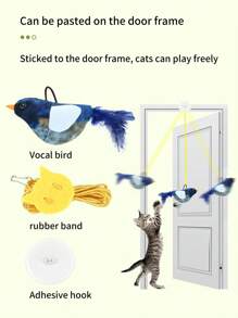 Juguete simulado de pájaro para gatos, seleccionado al azar - Un juguete de pájaro que a los gatos les gusta, un juguete que hace sonidos, un juguete para provocar a los gatos, un juguete para aliviar el aburrimiento de los gatos, se puede pegar al marco de la puerta y los gatos pueden jugar libremente. Adecuado para uso en interiores, adecuado para todos los gatos