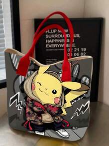 pokemon Bolsa de Lona de Grande Capacidade, Adequada para Bolsa de Ombro Casual de Menina, Bolsa de Transporte