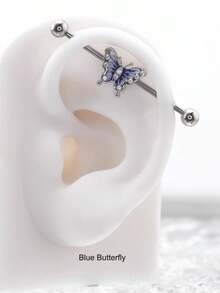 1PC Butterfly Industrial Piercing Barbell Zirconia Stainless Steel Ear Piercing Industrial Earring Scaffold 14G - Butterfly - View 13