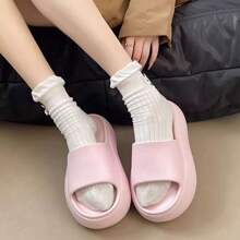 Leichte Damen EVA Zehentrenner, bequeme Slip-On Hausschuhe mit 6 cm dicker Plateausohle, einfarbig für lässigen Sommer-Strandmode