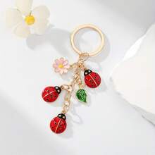Cute Ladybug Keychain With Flower Charm, Enamel Alloy Key Ring Pendant,  Bag & Purse Accessory, Adorable Insect-Themed Gift For Women & Girls - 彩色 - 查看 3