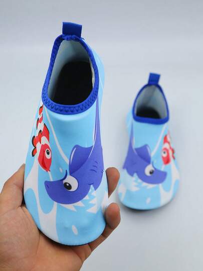 Children's Cartoon Underwater World Water Shoes - Light Blue Quick-Dry Design, Suitable For Beach, Surfing And Water Parks | Lightweight Anti-Scratch Soles | CE Certified, Sizes From Toddler To Youth 22-35