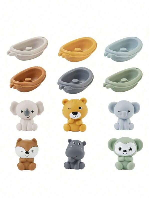 Stackable Floating Bath Toys For Kids, Baby Bathtub Finger Puppets Animals Stacking Boats Water Play Toys