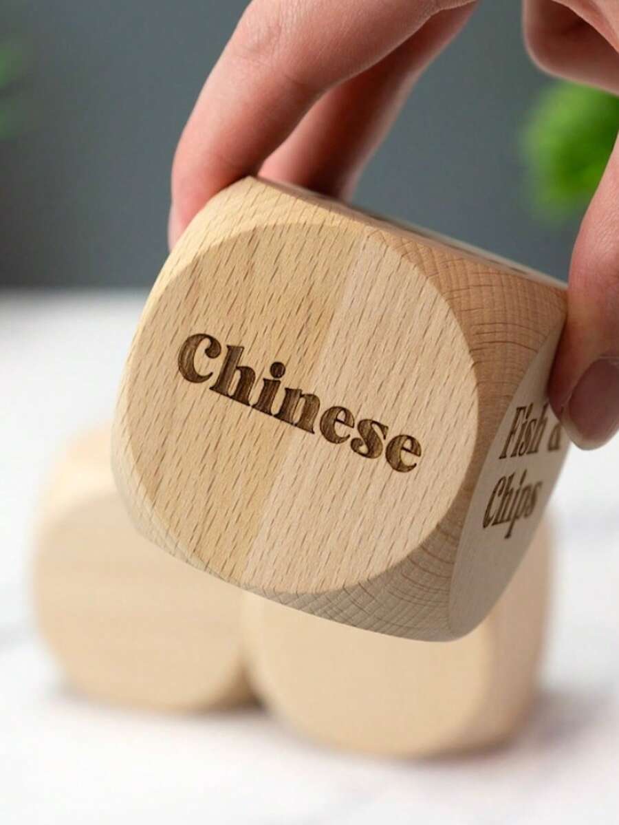 Anniversary Gift For Couple 1pc Personalized Wooden Die - Customizable With 6 Fun Lines, Perfect For Couples And Friends Gatherings, Game Nights, Or Themed Parties. Solve Choice Puzzles. Couple Gift | Fun Design | Custom Laser Engraving, Toys And Games, Add Fun To Your Home, Unique Gift. - Wood Color - View 1