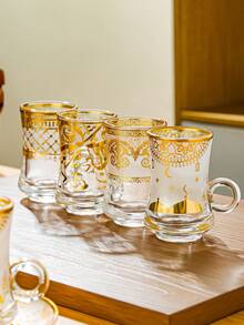 6 件套玻璃杯，土耳其风格手柄设计，3.9 盎司，可重复使用，圆形，防滑，非常适合家庭、派对、聚会、威士忌、牛奶、甜点、冷萃、果汁、饮料、周年纪念、乔迁、婚礼、圣诞节、万圣节礼物 - 無色 - 查看 9