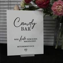 (德语)糖果吧台标牌、甜点桌标牌、甜点桌装饰和婚礼装饰，适用于新娘送礼会和婚宴，白色简约风格亚克力标牌