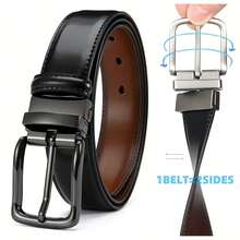 YOORAN Men's Swivel Pin Buckle Double-Sided Leather Belt 1 3/8" Dress Pants - 2 Styles In One Belt - 黑色/棕色 - 查看 1