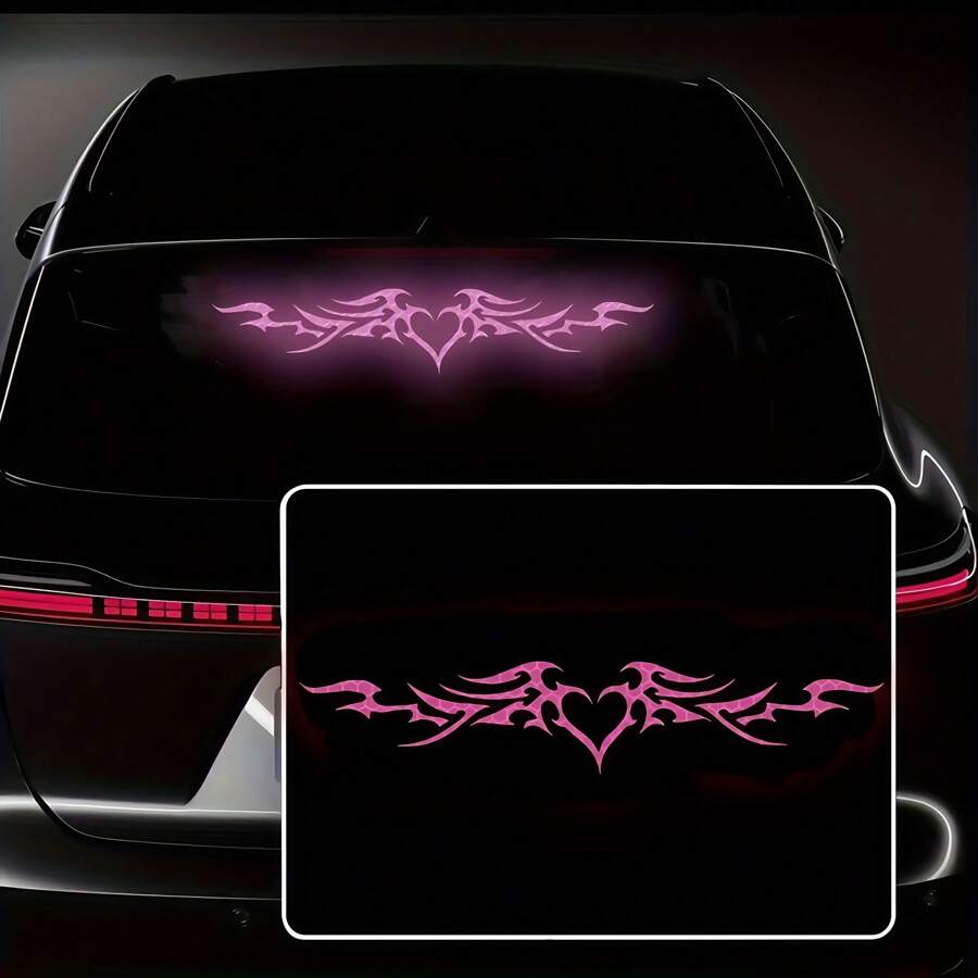 [Pegatina reflectante para coche] Pegatina para coche en forma de corazón y ala de estilo gótico de alta intensidad reflectante | Para decoración del parabrisas delantero y trasero, parachoques y carrocería del coche, señal de advertencia de seguridad para conducción nocturna, adhesivo de vinilo impermeable DIY como regalo de Navidad