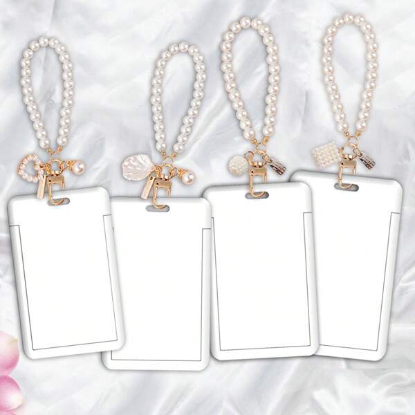 1 pièce Bracelet de perles avec porte-carte d'identité, lanière adaptée pour les cartes d'étudiant/personnel, carte de transport en commun, fournitures scolaires, rentrée scolaire
