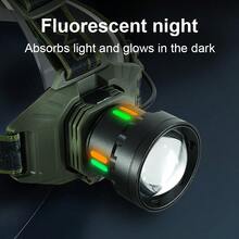 1pc High Lumens LED Headlamp, 280,000 Lumens Super Bright Rechargeable Headlight, 4 Lighting Modes, Adjustable Zoom, 2500m Long Beam Distance, Rear LED Light, Multifunctional Tactical Headlamp For Outdoor Activities Like Camping, Fishing, Hiking, Hunting, Running, Cycling, Work, Emergency Situations - Army Green - View 5