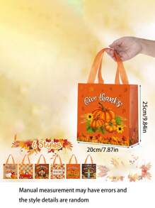 6pcs/3pcs-Autumn Thanksgiving Gift Bag With Handle, Reusable Thanksgiving Tote Bag With Tissues, Non-Woven Fabric, Autumn Pumpkin, Turkey, Maple Leaf, Turkey, Dwarf, Autumn Party Gift,Trick Or Treat