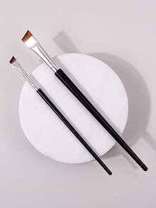 2pcs Ultra-Fine Eyeliner Brushes, Super Slim & Soft Makeup Brushes, Multi-Functional Cosmetic Tools, Portable Design,Eyebrow Brush,Eyeshadow Brush,Spoolie,Spoolie Brush - Black and White - View 4