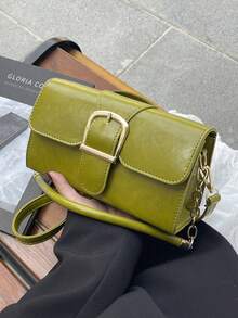 New Fashion Small Square Lock Closure Shoulder/Crossbody Bag Women Casual Commuter Underarm Versatile Handbag , Green - Olive Green - View 13