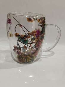 1pc Innovative Double Wall Glass With Dried Flower, Made Of High Borosilicate Glass, Suitable For Holding Coffee And Tea, Home, Office Or Bar Use