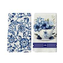 2 Pieces Set Of Kitchen Towels With Classic Retro Color Patterns Of Blue And White Porcelain, Blue And White, Soft And Absorbent Decorative Polyester Dishwashing Towels, Machine Washable, Size 40 * 60cm, Suitable For Decoration In Kitchens, Restaurants, Family Banquets And Parties, And Can Also Be Given As Gifts.
