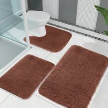 3Pcs Plush Fabric Bathroom Rugs Set, Multi Purpose Modern Style Bath Mats Set - Comfortable Soft Toilet Carpet, Non-Slip, Fast Absorbent, Machine Washable, Shower Rug Perfect For Bedroom Decor, Tub, Toilet Floor, Shower Room - Brown - View 8