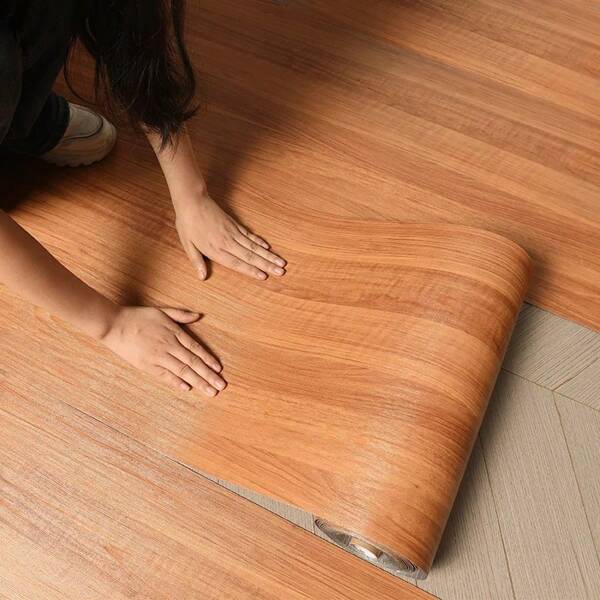 1PC 118.11in PVC Decorative Anti Fouling Moisture-Proof Self-Adhesive Wallpaper Wood Grain Background Wall Bedroom Kitchen Floor Sticker