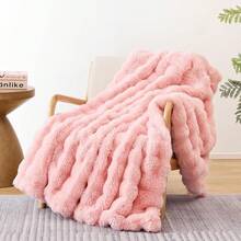 Smoofy Faux Fur Throw Blanket For Couch – Blush Pink Fluffy Cozy Rabbit Fleece, Plush Soft Bubble Blanket For Sofa & Bed, For Mom, Warm Fuzzy Home Room Decor Throw 50" X 60" - Pink - View 1