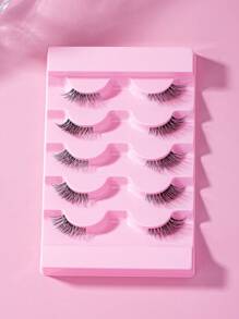 5 pares de pestañas postizas de media pestaña de mink falso con tallos transparentes, reutilizables, de aspecto natural y esponjoso, herramientas de maquillaje para extensión de pestañas