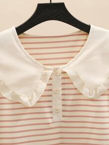 Tween Girls' Ruffled Striped Short Sleeve Blouse, Sweet Collared Shirt For Toddler & Big Girls, Back To School - Pink - View 5