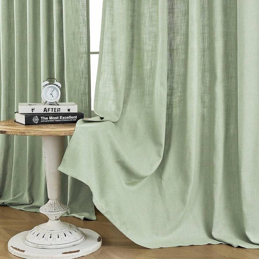 Sheer Curtains 84 Inches Long, White Curtains Living Room 2 Panels Set, Linen Curtains Window Privacy With Filtering (W52 X L84 Inch, Linen), Home Decor - 鼠尾草綠 - 查看 1