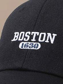 1顶男女通用棒球帽，绣有“BOSTON”字样，适合日常户外运动和休闲穿着，四季皆宜。 - 黑色 - 查看 4