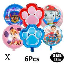 Paw Patrol Offiziell genehmigter 6er-Pack PAW Patrol Brave Adventure Suche und Rettung Hunde Thema Geburtstags Party Deko Ballon Set, 18 Zoll süßer Stadt Rettungshund Muster runder Aluminiumfolie Ballon Set, verschiedene Styles wählbar, Geburtstagsparty Wanddekoration, perfekt für Geburtstag Zeremonien Partywand Deko, Ballon Kombinations Dekorations Zubehör