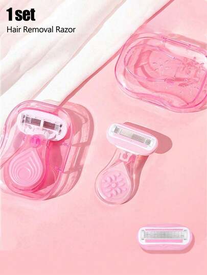 女士脱毛剃须刀，包括腋下、腿部和比基尼区域毛发剃须刀，便携式剃须刀，粉色手动剃须刀，女士比基尼手动剃须刀片脱毛剃须/5 层刀片，不锈钢刀片可更换粉色剃须刀头女孩礼物旅行必需品，适用于海滩、度假、旅游、旅行、商务
