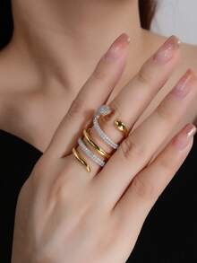 1pc Copper Material Fashionable Attractive Double Snake Design Unisex Ring, Suitable For Gift, Festival, Everyday Wear - 011145 - View 10