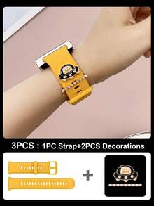 3PCS Little Boy Planet Spaceship Series Decorative Ring+Quick Release Strap Bracelets Compatible With Huawei Watch Fit 3 4 Silicone Band Strap Compatible With HUAWEI FIT 4 Pro - one-size - View 9