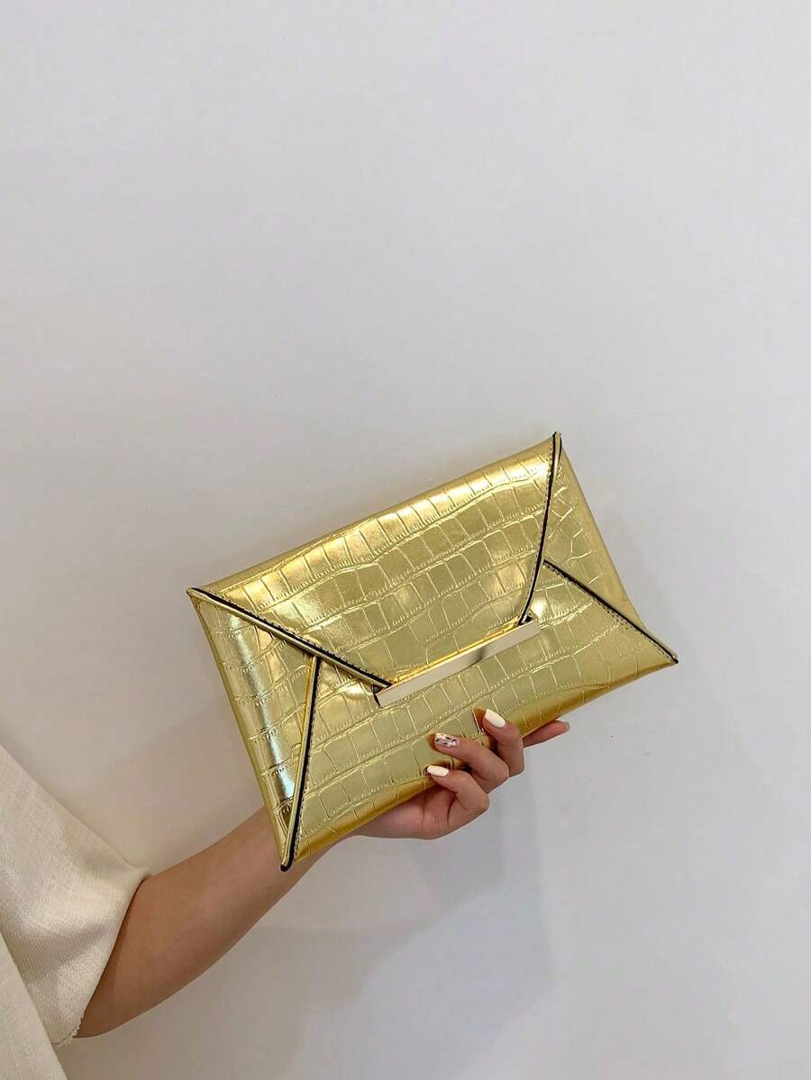 1 pieza Bolso de mano de estilo sobre de piel sintética de lujo, liviano y de moda para damas - Dorado - Ver 1