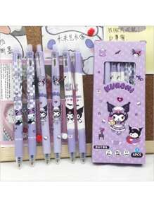 Sanrio 12pcs/6pcs/Set Sanrio Clicker Erasable Pens, Cute Kuromi Design For Students, 0.5mm Black & Blue Refills, Great Back To School Gifts
