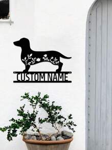 1 pieza Decoración de pared de arte de metal personalizable con salchicha dóberman con texto personalizado, silueta de perro con flores, cartel de metal para amantes de las mascotas, regalo personalizado para propietarios de perros, decoración colgante interior y exterior para amantes de los perros, regalos de Navidad, ornamentos, decoración del hogar, decoración de pared, decoración de habitación, decoración de la sala de estar, decoración de dormitorio, decoración de baño, decoración de cocina, decoración de la casa, regalos personalizados, regalos personalizados, decoración de jardín al aire libre