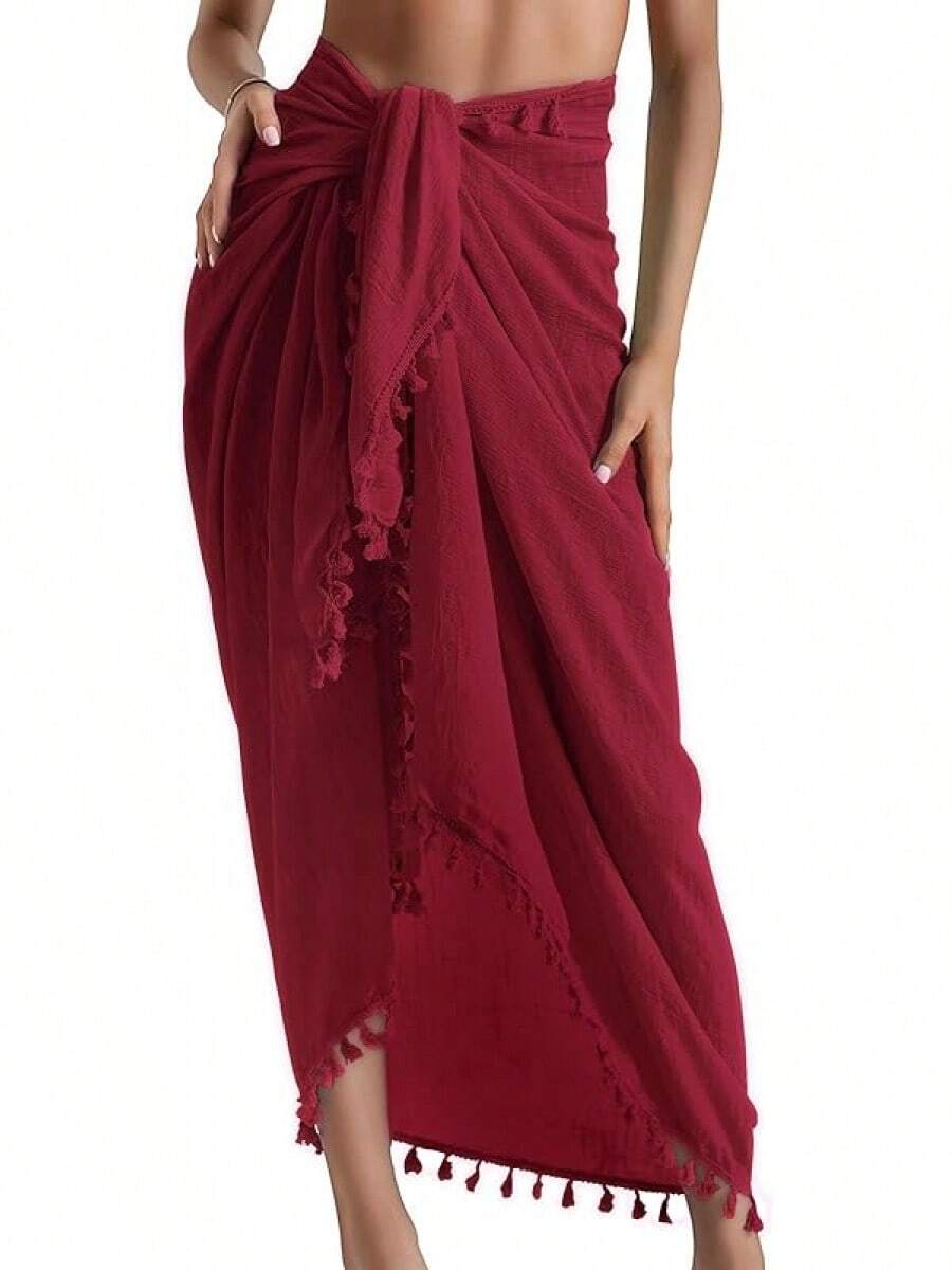 Eicolorte Sarong Cover Up Womens Beach Cover Up Bikini Bathing Suit Swimsuit Swimwear Coverup Sarong Pareo Wraps Women - 紅色 - 查看 1