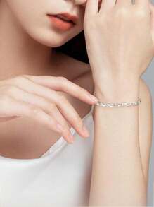 1pc FasFashionable Elegant Heart To Heart Four Leaf Silver Bracelet, Simple Versatile Chain Suitable For Women's Daily Wear