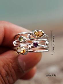 1枚时尚个性化镂空银戒指，镶嵌彩色锆石，精致百搭，适合日常佩戴或作为礼物送给朋友。 - 鏤空戒指 - 查看 4