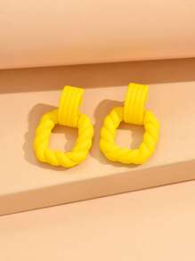 1 Pair Minimalist Square Ring Earrings, Spray Painted Acrylic Jewelry