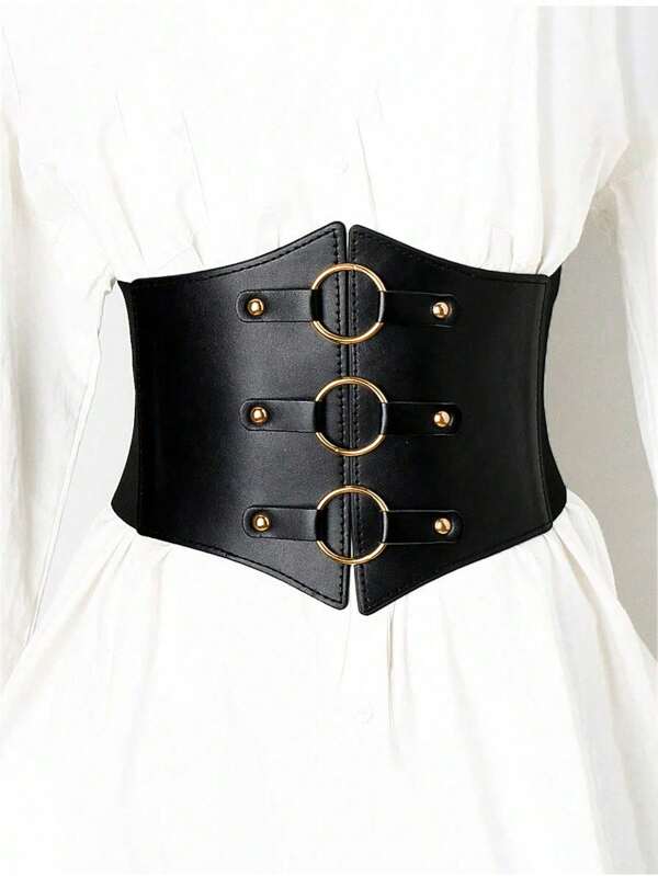 1pc Women's Fashion PU Leather Elastic Corset Belt With Ring Decor, Versatile For Daily Commute, Holiday & Party