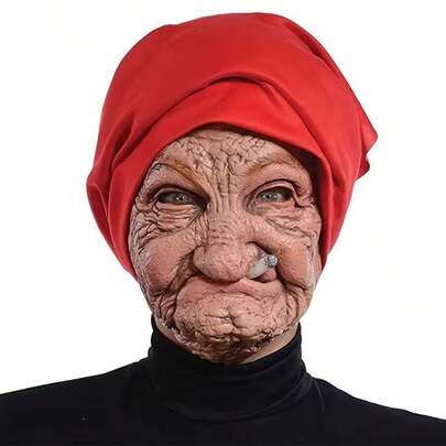 Funny Smoking Granny Old Nana Latex Mask Lady Grandma With Wrinkled Face And Red Scarf Masks Halloween Party Costume Props