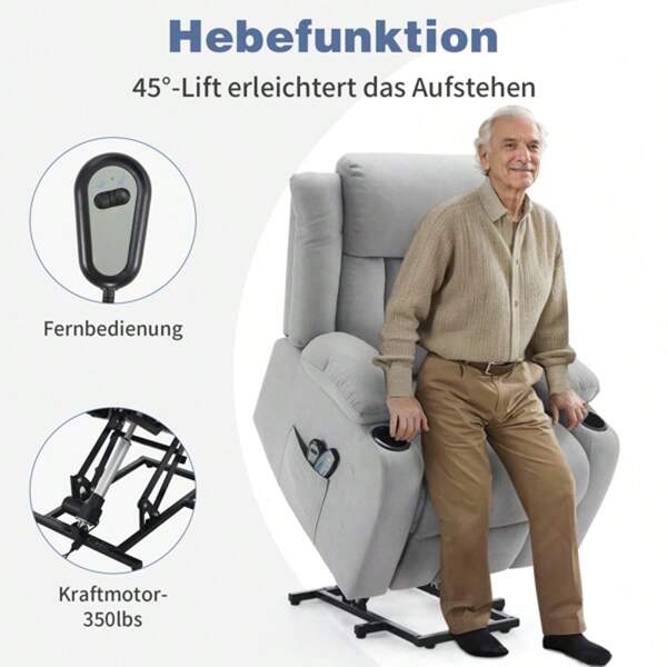 1 stücke grau stoff elektrische ältere stuhl mit 8-punkt massage gürtel heizung 120kg innen funktionale stuhl