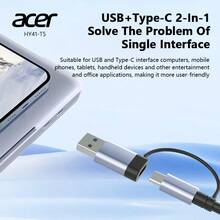Acer USB3.0/Type-C Hub, 5-In-1 USB Splitter, SD/TF Card Reader, 5 Data Ports, 100W PD Charging, 1000/100Mbps, Compatible With Laptops, PCs, Tablets, Phones, Docking Station HY41-T5 - Dark Grey - View 3